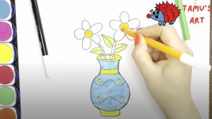 how to draw a vase of flowers \ Flower Vase drawing and coloring