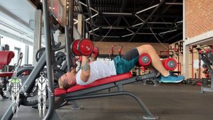 Жим гантелей на скамье с отрицательным углом наклона