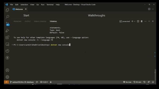 How to Create a new C# .NET Console Application in vs code