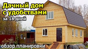 Проект дома с мансардой: кухня гостиная, 3 спальни, ванная, туалет, прихожая, холл  Дачный дом 6х8