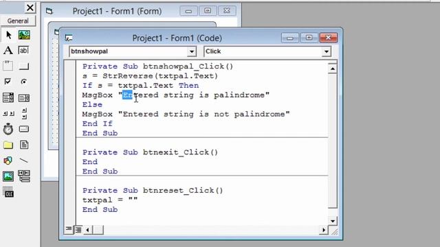 How to check string is palindrome or not in visual basic 6.0 | Palindrome string example