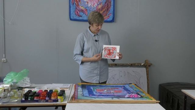 Платок. Батик акриловыми красителями. Композиция, примеры работ смотреть онлайн