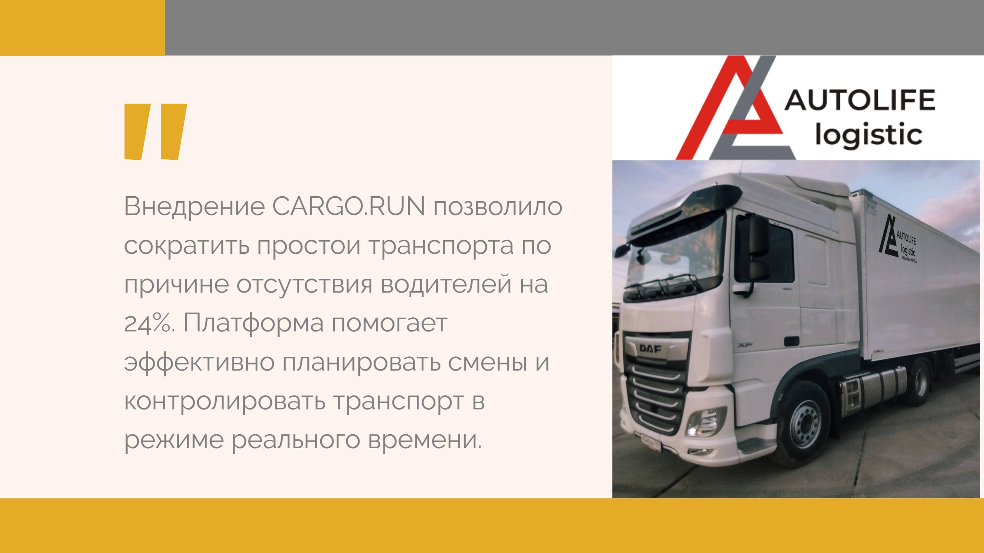 После внедрения CARGO.RUN простои в ТК Автолайф сократились почти на четверть