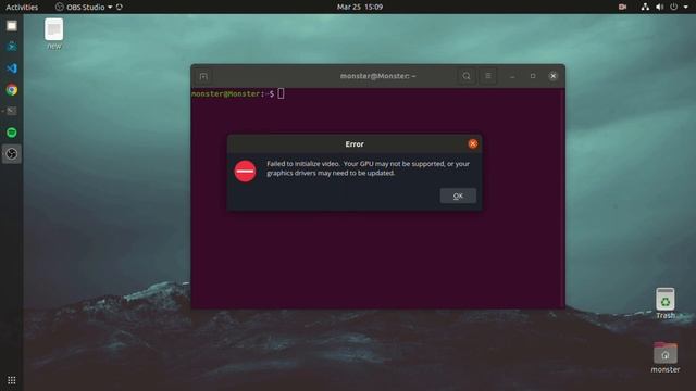 Failed to initialize video your gpu may not be supported  Obs-studio error solved Ubuntu