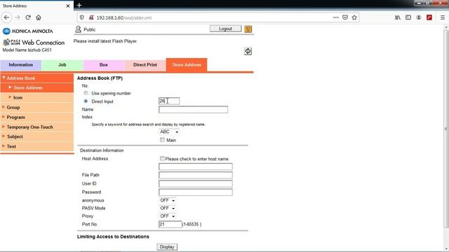 Using Scan to FTP on Konica Minolta Bizhub