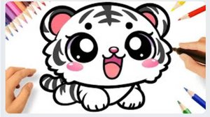 КАК НАРИСОВАТЬ МИЛОГО БЕЛОГО ТИГРА KAWAII ШАГ ЗА ШАГОМ 🐯