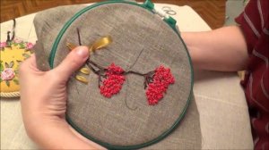 Вышивка рябины часть 3 (Embroidery ribbons rowan. Part 3). Вышивка лентами для начинающих.