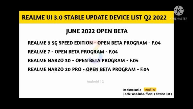 New Official device list,Realme UI 3.0 Android 12 Stable Update new roadmap,Next batch in July 2022