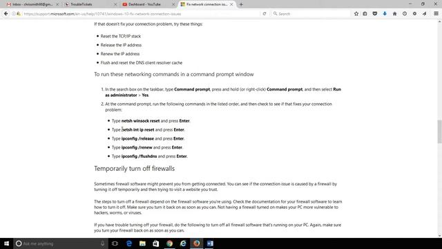 Windows 10 Run the Network troubleshooter followed by networking commands