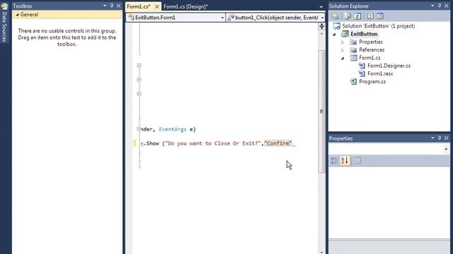 Exit Button Confirmation Code Demo in C#