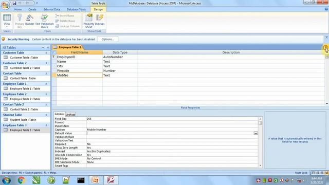 Topic 4 General properties of table in MS Access 2007