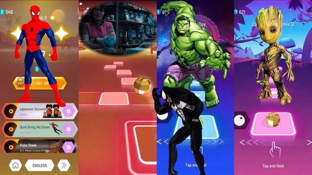 Spiderman 🆚 Venom 🆚 Hulk 🆚 Baby Groot 🆚 Marvel Heroes | Tiles Hop Fun Ball смотреть онлайн
