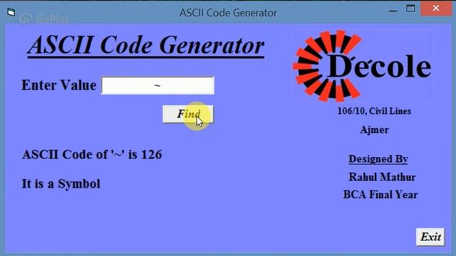 ASCII Code Generator (Microsoft Visual Basic 6.0)