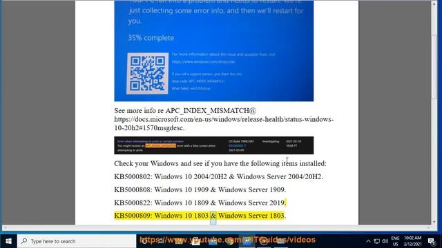 Remove Windows 10 March 2021 updates to Fix APC_INDEX_MISMATCH BSOD when printing (3/16/21 Updated) смотреть онлайн
