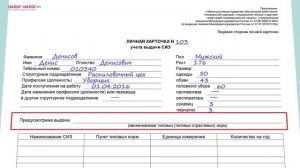 Как заполнить карточку учета выдачи СИЗ