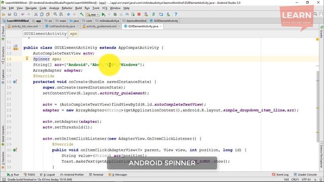#Android App Development Tutorial in Hindi-30- Android Spinner -Learn with Milind-हिंदी