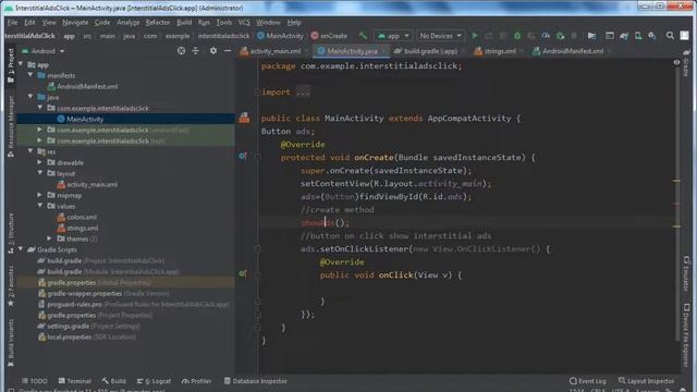 Android Studio | on button click show interstitial ads | implement interstitial ads