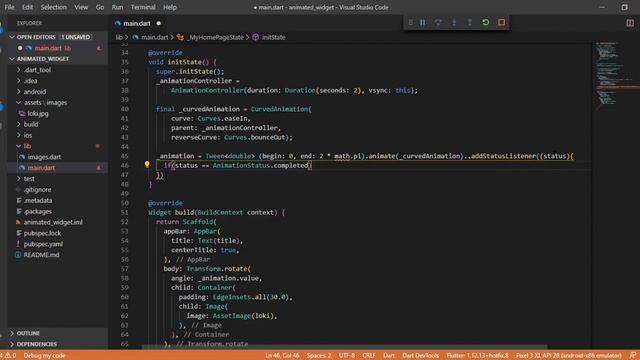 Flutter Animation Widget | 17 | AnimatedWidget | Animation, Transform, rotate | Speed Code