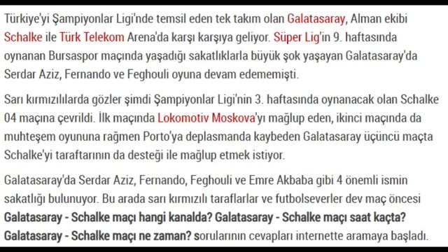 GALATASARAY SCHALKE 04 - Galatasaray maçı hangi kanalda? Galatasaray kadrosu?