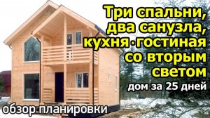 Проект дома со вторым светом.  Дом в полтора этажа с 3 спальнями, кухней-гостиной, 2 санузла