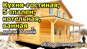 Дом 8х8 в ипотеку в полтора этажа с 5 спальнями, кухней-гостиной, бойлерной, ванной и санузлом