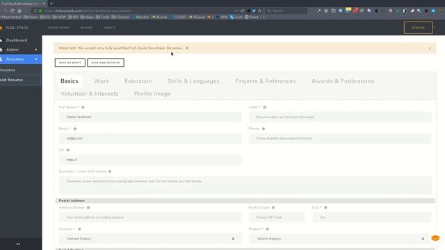 Full-Stack Developer Job Board with new Online Resume Builder.