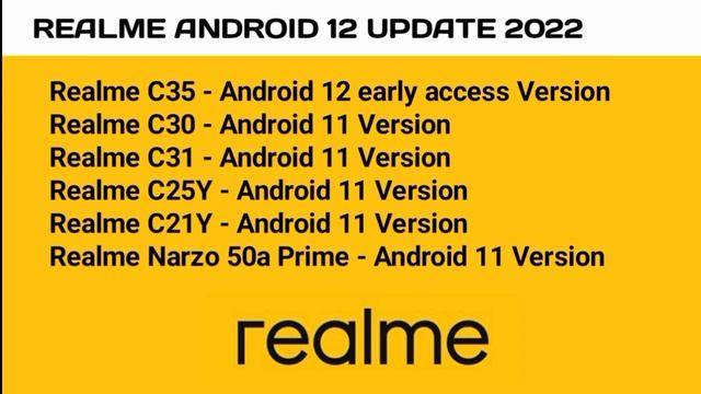 Realme UI 3.0 Android 12 Stable Update Device List,New Roadmap Realme C25Y,C21Y,C35,Narzo 50a 2022