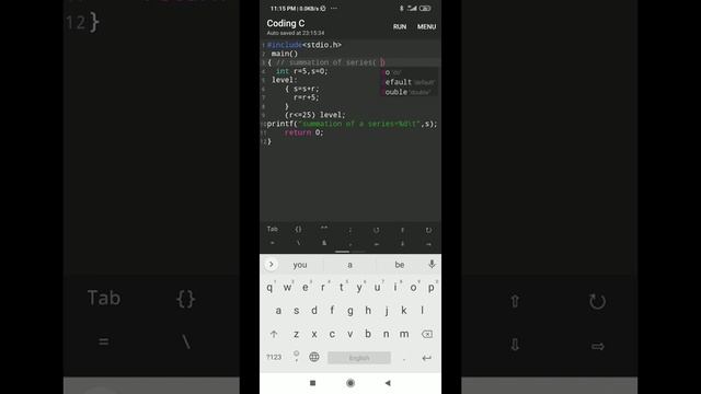 Summation of a series loop(if goto) C programming Android version