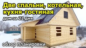 Проект дома с  двумя спальнями, кухней гостиной, котельной и санузлом.  Дом 6 на 9 из бруса