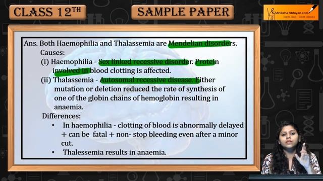 Q12 Causes and the difference between Haemophilia and Thalassemia- #CBSE Class 12 Biology