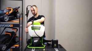 Аккумуляторный опрыскиватель Greenworks 60V. GW-BPS60 5300107. Видео обзор