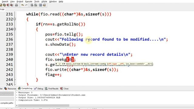 C++ Data File Handling - Modify record in binary file (Part-5)