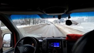 I'm driving through winter Pyatigorsk in a Mercedes Sprinter. Russia.