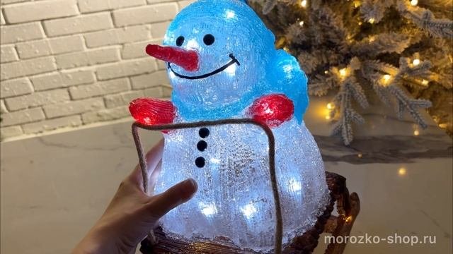 Светящаяся фигура СНЕГОВИЧОК НА САНКАХ, акрил, 40 холодных белых LED-огней, 32 см, 491153-1