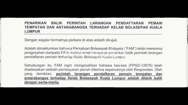 6 KELAB LIGA MALAYSIA TERIMA HUKUMAN "TRANSFER BAN" OLEH FIFA. смотреть онлайн