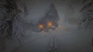 Эпическая снежная буря и сильный зимний ветер в бревенчатом домике играет для сна и отдыха