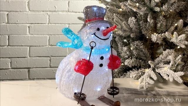Светящаяся фигура СНЕГОВИЧОК НА ЛЫЖАХ, акрил, 40 холодных белых LED-огней, 32 см, 491153-2