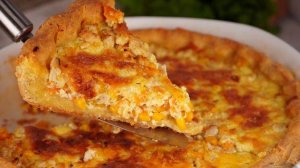 В песочной корзинке - курица и кукуруза в сырной заливке.
КИШ С КУРИЦЕЙ И КУКУРУЗОЙ