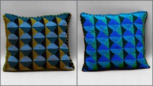 Декоративная подушка 3D узором. Ромбы тунисским крючком. Часть 1.
