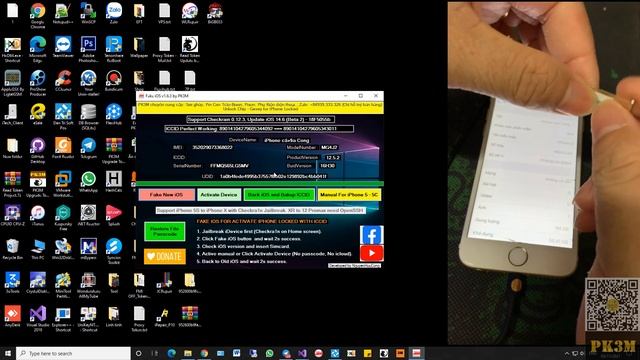 Tool Fake iOS v1.6.3 by PK3M  Active ICCID+ Backup, ActiveFile PasscodeBypass with checkrain 0.12.3