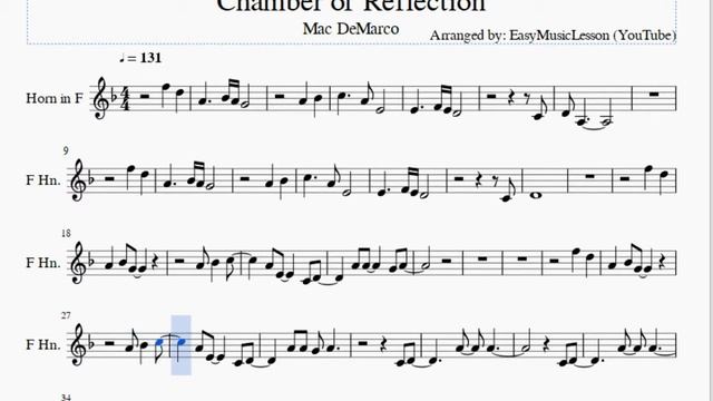 Horn Sheet Music: How to play Chamber of Reflection by Mac DeMarco смотреть онлайн