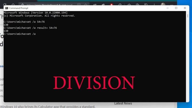 Perform Arithmetic operations in Command Prompt on Windows