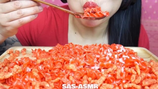 ASMR CHEESY FLAMING HOT CHEETOS MAC & CHEESE (EATING SOUNDS) | SAS-ASMR