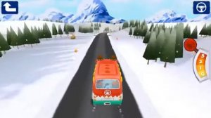 Мультики про машинки Школьный автобус едет зимой по скользкой дороге.