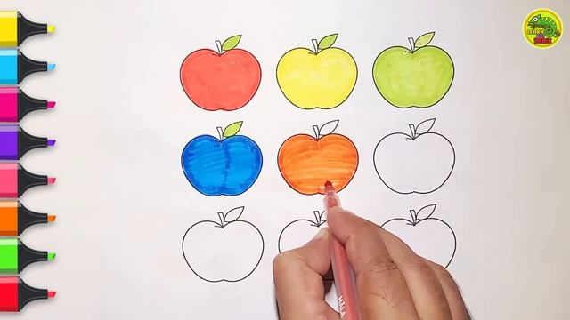 apple multi color painting | Learn and draw how to color | Wonder Apples | Kids Learning fun
