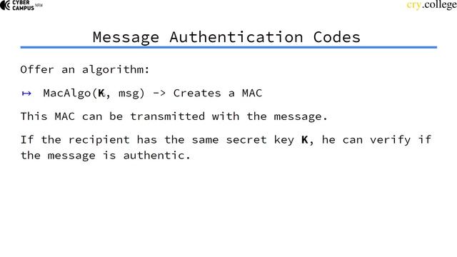 Message Authentication Codes (MACs) смотреть онлайн