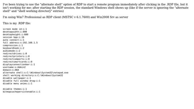 RDP "alternate shell" not working смотреть онлайн
