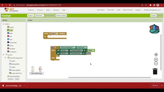 Flashlight app in MIT App inventor | How to make strobe light app | app inventor tutorial