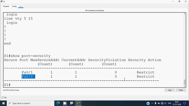 11.1.10 Packet Tracer - Implement Port Security