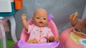 Baby Born doll Lunch time Routine and learning how to wash clothes in the washer